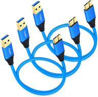 🔵 besgoods short usb 3.0 micro cable (1.5ft) - 3 pack, braided a male to micro b charger cable for samsung galaxy s5, note 3, tab pro 12.2, hard drive & more - blue logo