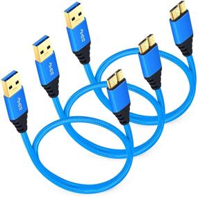 img 4 attached to 🔵 Besgoods Short USB 3.0 Micro Cable (1.5ft) - 3 Pack, Braided A Male to Micro B Charger Cable for Samsung Galaxy S5, Note 3, Tab Pro 12.2, Hard Drive & More - Blue