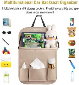 img 1 attached to 🚗 Tsumbay Car Backseat Organizer with Tablet Holder - 9 Storage Pockets PU Leather Foldable Table Tray Car Seat Back Protectors Kick Mats - Beige 1Pcs