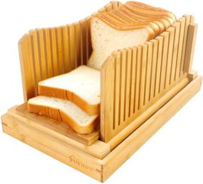 img 4 attached to 🍞 Bread Slicing Guide with Crumb Catcher Tray - Adjustable Bamboo Bread Slicer for Homemade Bread, Cakes, and Bagels - Foldable Design with 3 Thickness Size Options