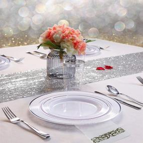 img 1 attached to 🍽️ WDF 150PCS Silver Rim Plastic Plates with Disposable Plastic Silverware & Hand Napkins, Plastic Tableware with 25 Dinner Plates, 25 Salad Plates, 25 Forks, 25 Knives, 25 Spoons, and 25 Disposable Napkins