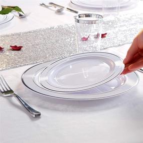 img 2 attached to 🍽️ WDF 150PCS Silver Rim Plastic Plates with Disposable Plastic Silverware & Hand Napkins, Plastic Tableware with 25 Dinner Plates, 25 Salad Plates, 25 Forks, 25 Knives, 25 Spoons, and 25 Disposable Napkins