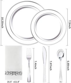 img 3 attached to 🍽️ WDF 150PCS Silver Rim Plastic Plates with Disposable Plastic Silverware & Hand Napkins, Plastic Tableware with 25 Dinner Plates, 25 Salad Plates, 25 Forks, 25 Knives, 25 Spoons, and 25 Disposable Napkins