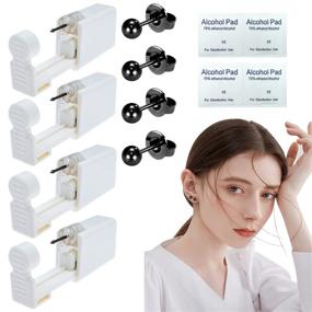 img 4 attached to 💉 Effortless Ear Piercing Kit - 4 Pack Self Ear Piercing Gun Earring Set, Disposable and Painless - Easy to Use Tool (Black-3mm)