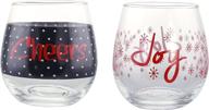 🍷 kovot holiday 'cheers' and 'joy' stemless wine glass set 16oz - festive christmas wine glasses (2 glasses) логотип