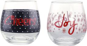 img 4 attached to 🍷 KOVOT Holiday 'CHEERS' and 'JOY' Stemless Wine Glass Set 16oz - Festive Christmas Wine Glasses (2 Glasses)