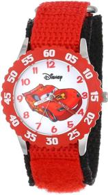 img 2 attached to 🏎️ Disney Kids' W001003 Time Teacher Lightning McQueen Watch - Stainless Steel with Red Nylon Strap