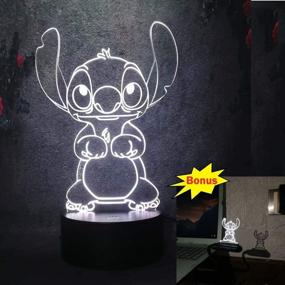 img 2 attached to 🌙 Yan-tech Cute Cartoon Lilo Stitch 3D Visual Night Light: 16 Colors, Remote Control, Touch Sensor, USB Base, AA Battery Powered - Perfect Baby Room Bedroom Table Light, Ideal Kids Christmas Gift Deco