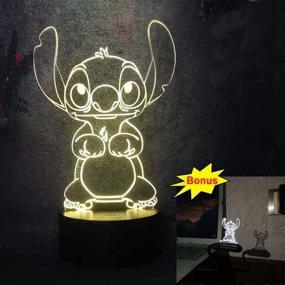 img 1 attached to 🌙 Yan-tech Cute Cartoon Lilo Stitch 3D Visual Night Light: 16 Colors, Remote Control, Touch Sensor, USB Base, AA Battery Powered - Perfect Baby Room Bedroom Table Light, Ideal Kids Christmas Gift Deco