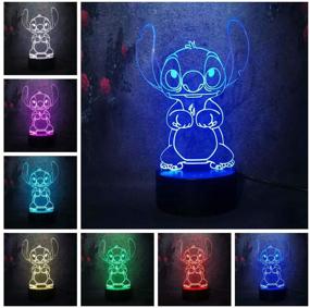 img 3 attached to 🌙 Yan-tech Cute Cartoon Lilo Stitch 3D Visual Night Light: 16 Colors, Remote Control, Touch Sensor, USB Base, AA Battery Powered - Perfect Baby Room Bedroom Table Light, Ideal Kids Christmas Gift Deco