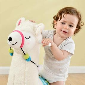 img 2 attached to Labebe Baby Rocking Horse - White Alpaca Plush Wooden Riding Toy for 1-3 Years - Toddler Indoor & Outdoor Rocker - Infant Gift Alpaca Rocker