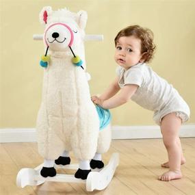 img 1 attached to Labebe Baby Rocking Horse - White Alpaca Plush Wooden Riding Toy for 1-3 Years - Toddler Indoor & Outdoor Rocker - Infant Gift Alpaca Rocker
