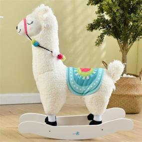img 3 attached to Labebe Baby Rocking Horse - White Alpaca Plush Wooden Riding Toy for 1-3 Years - Toddler Indoor & Outdoor Rocker - Infant Gift Alpaca Rocker