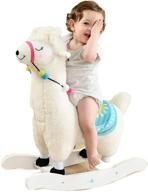 labebe baby rocking horse - white alpaca plush wooden riding toy for 1-3 years - toddler indoor & outdoor rocker - infant gift alpaca rocker logo