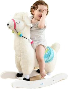 img 4 attached to Labebe Baby Rocking Horse - White Alpaca Plush Wooden Riding Toy for 1-3 Years - Toddler Indoor & Outdoor Rocker - Infant Gift Alpaca Rocker