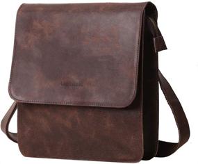 img 4 attached to Leathario men's leather crossbody bag with shoulder strap - small messenger retro PAD bag satchel sling recommended for travel and work