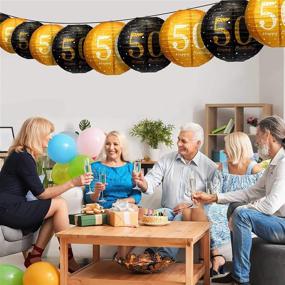 img 1 attached to 🎉 Blulu 6-Piece 50th Birthday Party Supplies: Happy 50th Birthday Hanging Paper Lanterns in Black and Gold Glittery Design for Men and Women, Perfect 50th Anniversary Decoration