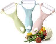 🔪 leyme ceramic peeler set of 3 - rust proof, ideal for cutting fruits and potatoes - carry and store efficiently - suitable for home, office, travel (green/pink/blue) logo