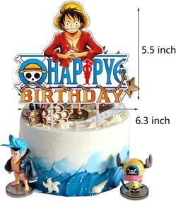 img 2 attached to 🎉 One Piece Birthday Party Supplies: Complete Anime Theme Set with Happy Birthday Banner, Cake & Cupcake Toppers, Latex Balloons, Spiral Decorations