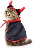 🐱 halloween cat cape costume red black pet cloak with adjustable horn headdress - perfect halloween pet apparel & christmas costume for small dogs and cats, ideal for cosplay логотип