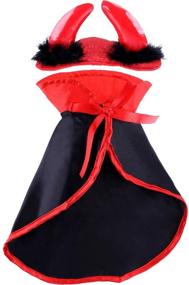 img 3 attached to 🐱 Halloween Cat Cape Costume Red Black Pet Cloak with Adjustable Horn Headdress - Perfect Halloween Pet Apparel & Christmas Costume for Small Dogs and Cats, Ideal for Cosplay