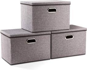 img 4 attached to 📦 PRANDOM Large Collapsible Storage Bins with Lids [3-Pack]: Linen Fabric Foldable Organizer Containers for Home, Bedroom, Closet, Office, Nursery