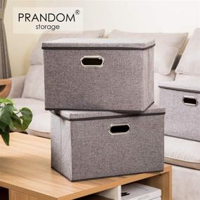 img 3 attached to 📦 PRANDOM Large Collapsible Storage Bins with Lids [3-Pack]: Linen Fabric Foldable Organizer Containers for Home, Bedroom, Closet, Office, Nursery