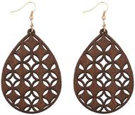 kafu lightweight bohemian wooden african earrings for women girls - natural wood teardrop dangle hook earrings, fashion jewelry logo