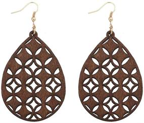 img 2 attached to KaFu Lightweight Bohemian Wooden African Earrings for Women Girls - Natural Wood Teardrop Dangle Hook Earrings, Fashion Jewelry