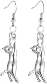 img 4 attached to 🐱 U7 Cute Cat Ear Pendant Earrings - Platinum/18K Gold Plated With Rhinestone Sparkle