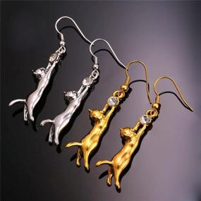 img 1 attached to 🐱 U7 Cute Cat Ear Pendant Earrings - Platinum/18K Gold Plated With Rhinestone Sparkle