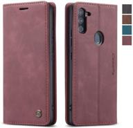 sleek wine red samsung galaxy a11 wallet case with magnetic stand and card holder (2020) - 6.4 inch logo