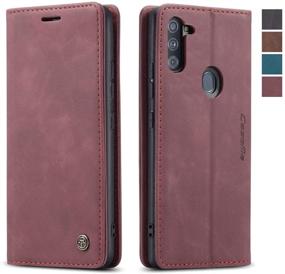 img 4 attached to Sleek Wine Red Samsung Galaxy A11 Wallet Case with Magnetic Stand and Card Holder (2020) - 6.4 inch