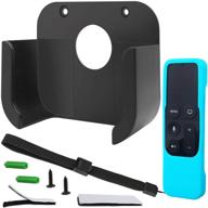 📺 pinowu tv mount and remote holder for apple tv 4/4k - wall mount bracket with siri remote cover and lanyard (black+turquoise) logo