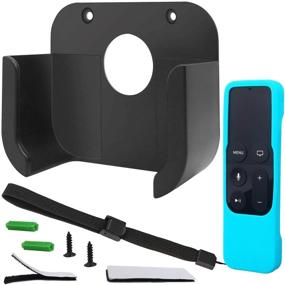 img 4 attached to 📺 Pinowu TV Mount and Remote Holder for Apple TV 4/4K - Wall Mount Bracket with Siri Remote Cover and Lanyard (Black+Turquoise)