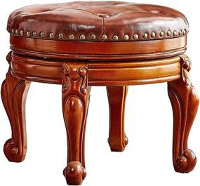 img 1 attached to ZIRKOOON Small Round Leather Ottoman - Mid Century Foot Stool Cushion for Living Room, Solid Oak - Brown, 14.17 IN