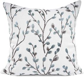 img 4 attached to Bold Teal Leaf Pattern Embroidery Jacquard Decorative Throw Pillow Case - 18 x 18 Inch