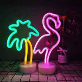 img 3 attached to 🌴 Neon Flamingo and Palm Tree Decoration Lights - 2 Pack, Pink and Green, USB/Battery Powered Lights for Bedroom, Girls' Kids Birthday Party, Christmas