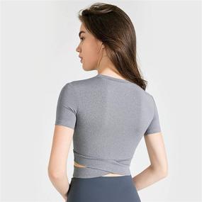 img 1 attached to 🏋️ J.ING Cross Front Performance Crop: Women's Workout Tops for Tummy Control, Short Sleeve Shirts Ideal for Yoga, Running and Gym