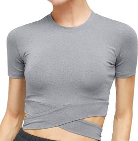 img 4 attached to 🏋️ J.ING Cross Front Performance Crop: Women's Workout Tops for Tummy Control, Short Sleeve Shirts Ideal for Yoga, Running and Gym