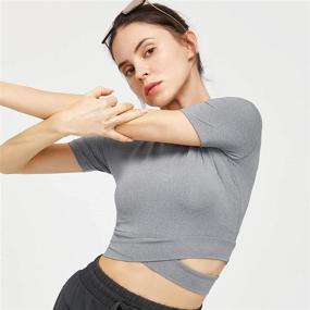 img 3 attached to 🏋️ J.ING Cross Front Performance Crop: Women's Workout Tops for Tummy Control, Short Sleeve Shirts Ideal for Yoga, Running and Gym