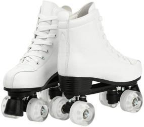 img 3 attached to 👟 High-top PU Leather Women's Roller Skates - Double Row Shiny Four-Wheel Roller Skating Shoes for Indoor & Outdoor Use