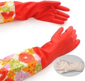 img 1 attached to Non-slip Household Kitchen Cleaning Rubber Gloves with Lining for Women - Pack of 2 (2 Colors Available)