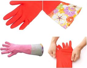 img 2 attached to Non-slip Household Kitchen Cleaning Rubber Gloves with Lining for Women - Pack of 2 (2 Colors Available)