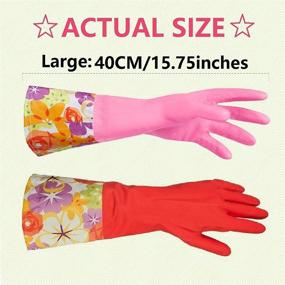 img 3 attached to Non-slip Household Kitchen Cleaning Rubber Gloves with Lining for Women - Pack of 2 (2 Colors Available)