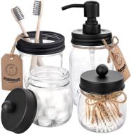 🛁 rustic farmhouse bathroom accessories set - mason jar soap dispenser & 2 apothecary jars & toothbrush holder - clearance bathroom decor, countertop vanity organizer, black logo