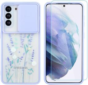 img 4 attached to 🌸 Samsung Galaxy S21 5G Clear Matte Floral Case for Women and Girls with Screen Protector | Soft TPU Bumper | Protective Camera Lens Cover | Slide Design | Frosted Flower Lavender Case for Galaxy S21 5G-Purple