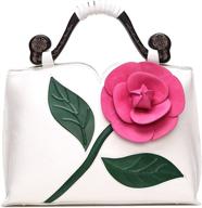 stunning 3d rose flower pu leather tote handbag with wooden handle - vanilla chocolate design for women logo