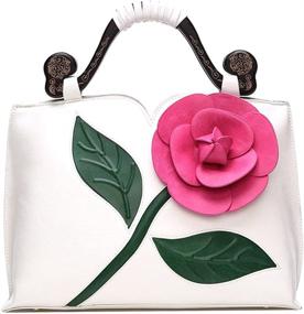 img 1 attached to Stunning 3D Rose Flower PU Leather Tote Handbag With Wooden Handle - Vanilla Chocolate Design for Women