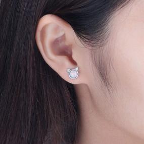 img 2 attached to 🌸 CiNily Opal Stud Earrings: Adorable 18K White/Rose Gold Plated Jewelry Perfect for Women & Girls with Sensitive Ears